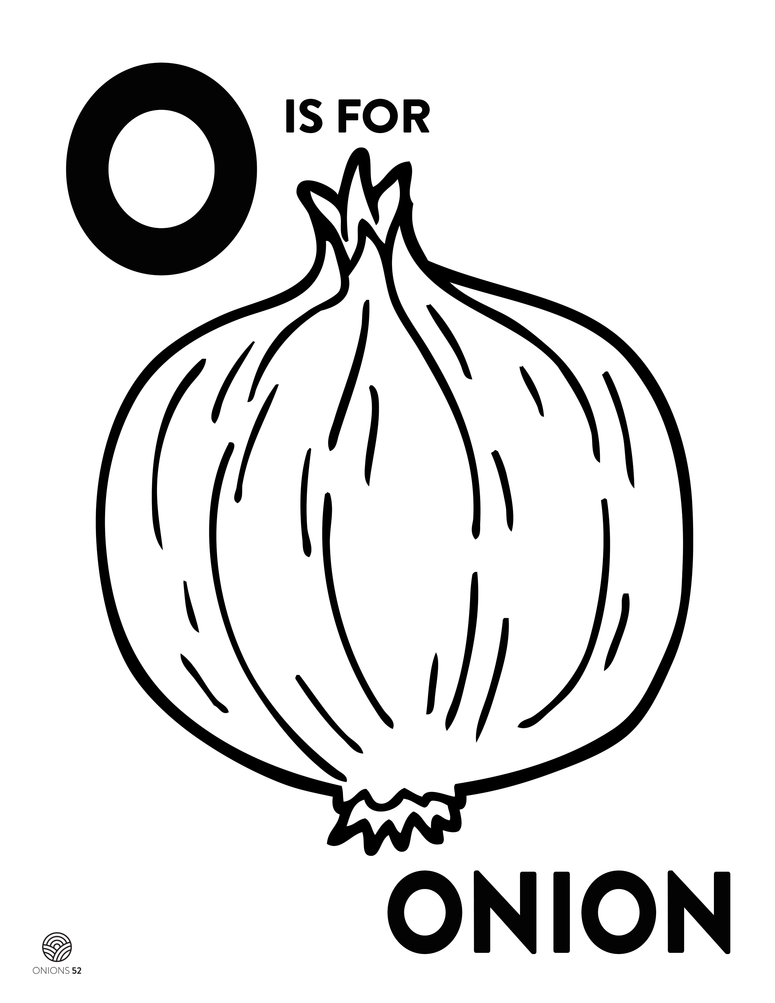 O is for Onion Coloring Page